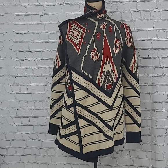 St. Johns Bay Ruffle front cardigan Sweater Aztec style print - Picture 4 of 12